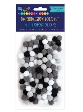 Pompony poliestrowe 1cm mix biały, czarny, szary 120 szt., Dp Craft