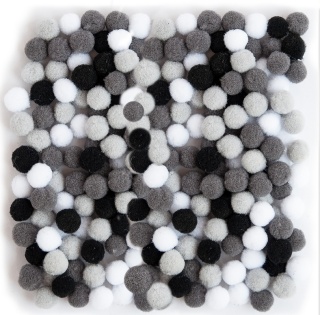 Pompony poliestrowe 1cm mix biały, czarny, szary 120 szt., Dp Craft