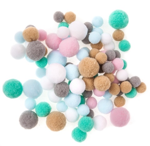 Pompony pluszowe MIX frosty pastel wielokolorowe 1,5 + 2 + 2,4 cm 90 szt., Dp Craft
