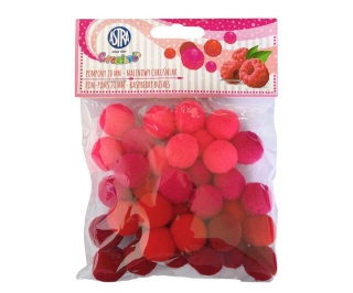 Pompony 2 cm biały malinowy chruśniak czerwone, różowe 36 szt., Astra