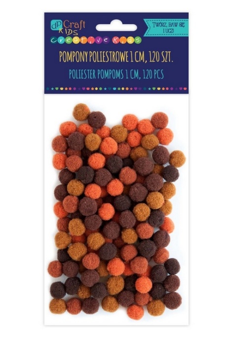 Pompony poliestrowe 1cm mix brązowy, pomarańczowy 120 szt., Dp Craft