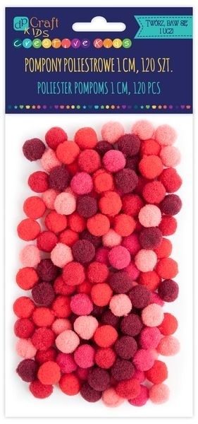 Pompony poliestrowe 1cm mix czerwony, róż 120 szt., Dp Craft