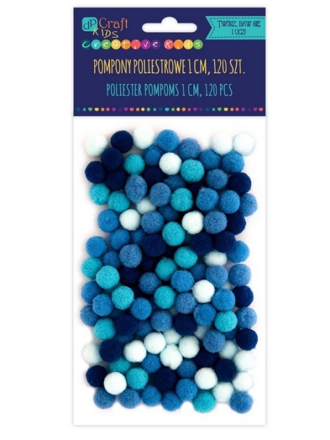 Pompony poliestrowe 1cm mix niebieskie, granatowe, białe 120 szt., Dp Craft
