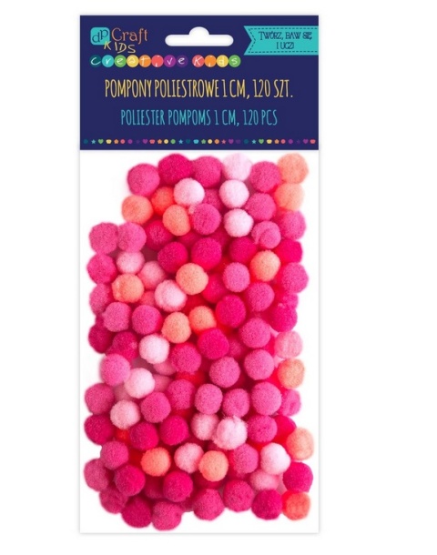 Pompony poliestrowe 1cm mix różowy 120 szt., Dp Craft
