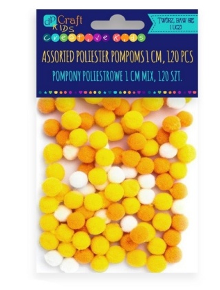 Pompony poliestrowe 1cm mix żółty, biały 120 szt., Dp Craft