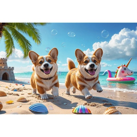 Puzzle 100 el. Corgi na plaży pies pieski Trefl 16536