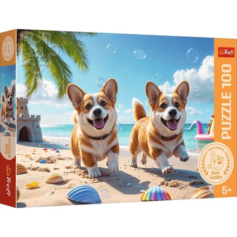 Puzzle 100 el. Corgi na plaży pies pieski Trefl 16536