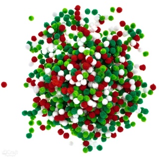 Pompony poliestrowe 1 cm świąteczne biały, czerwony, zielony 1000 szt