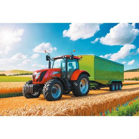 Traktor z przyczepą ciągnik w polu Puzzle Trefl 100 EL 16494