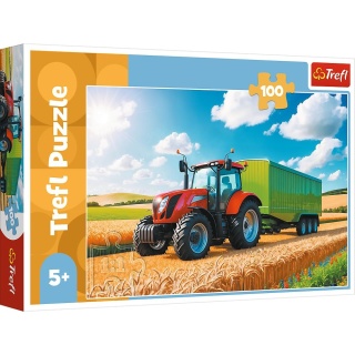 Traktor z przyczepą ciągnik w polu Puzzle Trefl 100 EL 16494