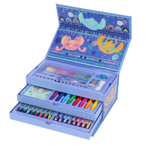 Zestaw plastyczny kreatywny kredki flamastry notes walizka STITCH Stich 52el