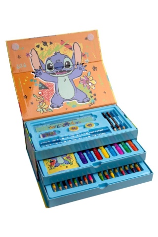 Zestaw plastyczny kreatywny kredki flamastry notes walizka STITCH STICH 34