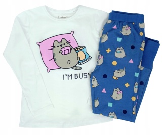 Piżama dziecięca PUSHEEN bawełniana długi rękaw dziewczęca kot 134/140