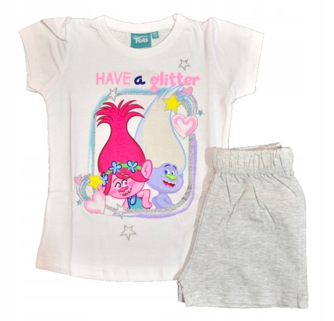 Piżama TROLLE dziecięca letnia bawełniana dziewczęca Brokat 104