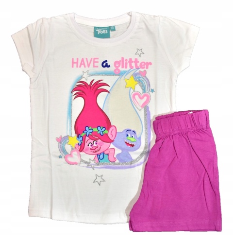 Piżama TROLLE dziecięca letnia bawełniana dziewczęca Brokat 110