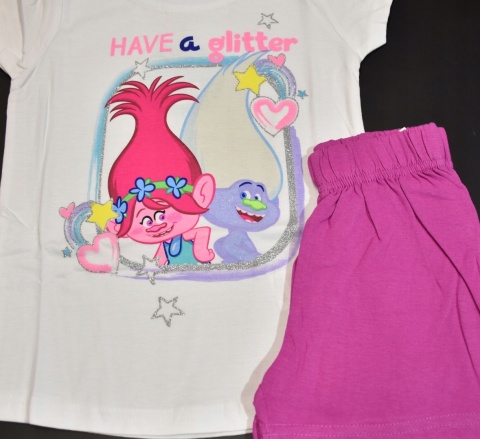 Piżama TROLLE dziecięca letnia bawełniana dziewczęca Brokat 110