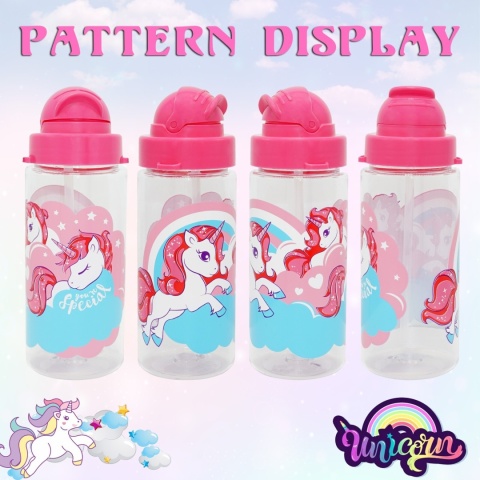 Bidon butelka na wodę ze słomką i paskiem Tritan Jednorożce Unicorn