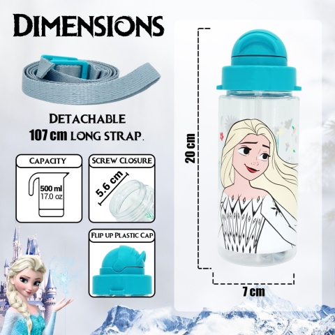 Bidon butelka na wodę ze słomką i paskiem Tritan Kraina Lodu Elza