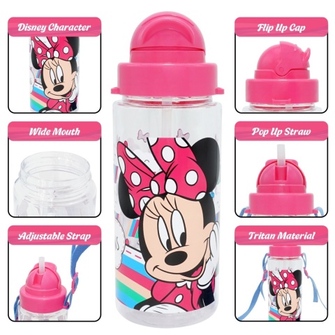 Bidon butelka na wodę ze słomką i paskiem Tritan Myszka Minnie 500ml