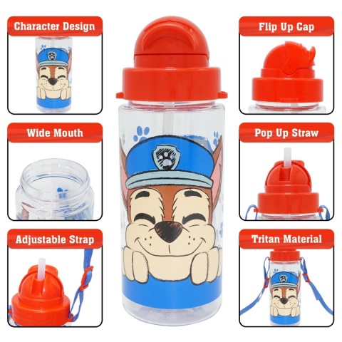 Bidon butelka na wodę ze słomką i paskiem Tritan Psi patrol Chase 500ml