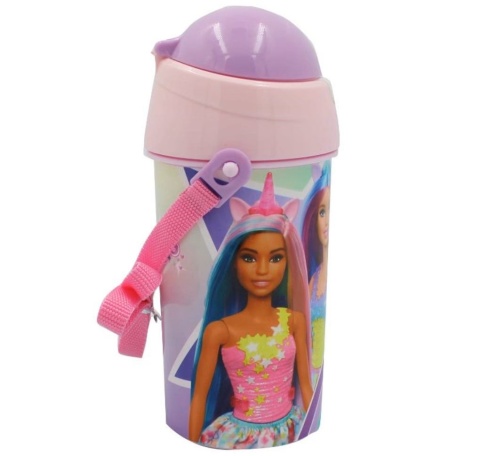 Bidon na wodę ze słomką Barbie z jednorożcem z paskiem 500 ml