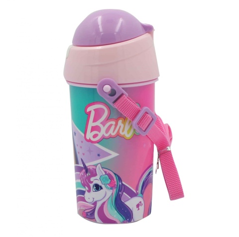 Bidon na wodę ze słomką Barbie z jednorożcem z paskiem 500 ml