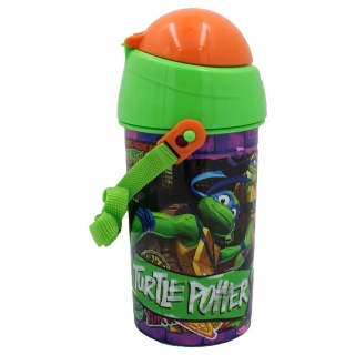 Bidon na wodę ze słomką WOJOWNICZE ŻÓŁWIE NINJA z paskiem 500 ml