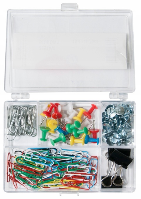 Pinezki spinacze 26 mm klipsy klipy etui organizer zestaw biurowy 153szt