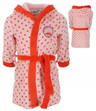 Szlafrok ŚWINKA PEPPA dziecięcy koral kaptur 110/116