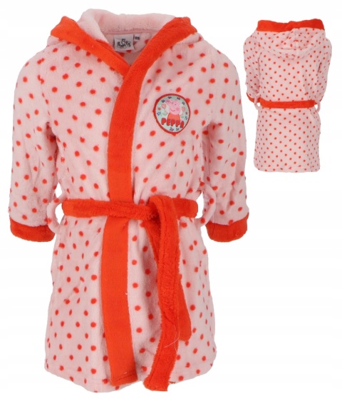 Szlafrok ŚWINKA PEPPA dziecięcy koral kaptur 110/116