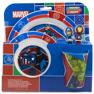 AVENGERS zestaw śniadaniowy miska talerz sztućce kubek 260