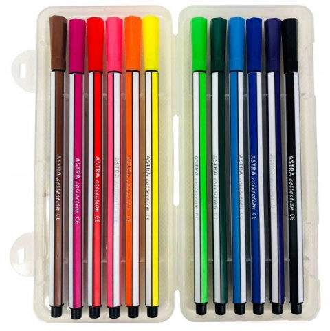 Flamastry Astra w plastikowym pudełku 12 kolorów