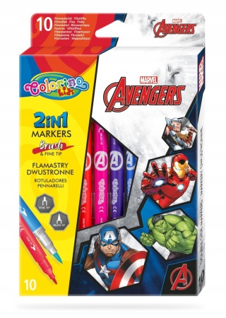Flamastry mazaki pisaki dwustronne 10 kolorów AVENGERS