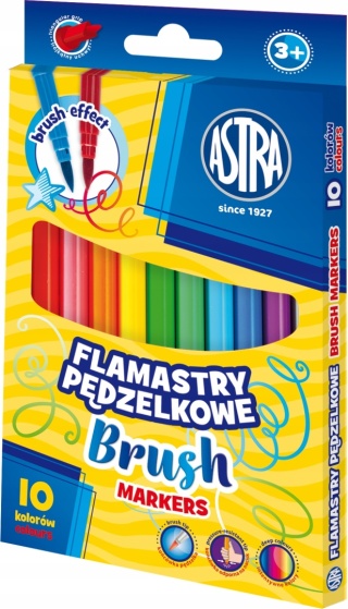 Flamastry pędzelkowe mazaki pisaki 10 kolorów ASTRA