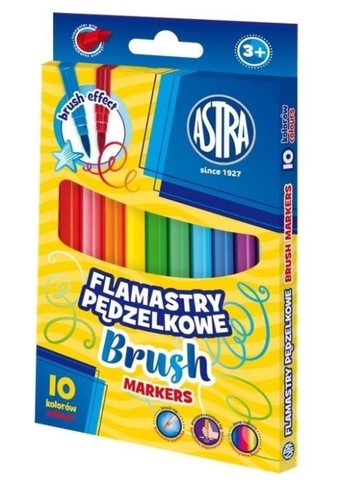 Flamastry pędzelkowe mazaki pisaki 10 kolorów ASTRA
