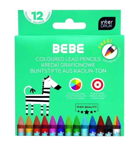 Kredki 12 +1 kol tęczowy z glinki kaolinowej grafionowe BEBE Kids Interdruk Kredki 12 +1 kol tęczowy z glinki kaolinowej grafionowe BEBE Kids Interdruk