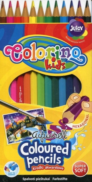 Kredki ołówkowe 12 kol hexagonalne akwarelowe + pędzelek Colorino