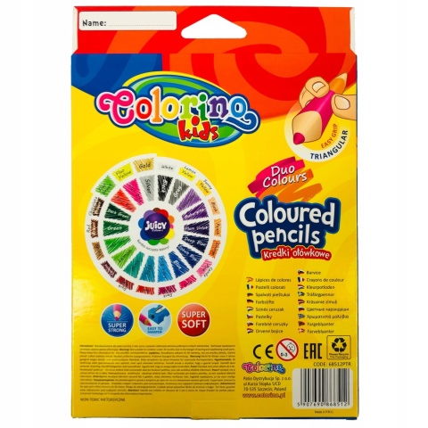 Kredki ołówkowe 36 kolorów złota srebrna fluo trójkątne Colorino 36/18