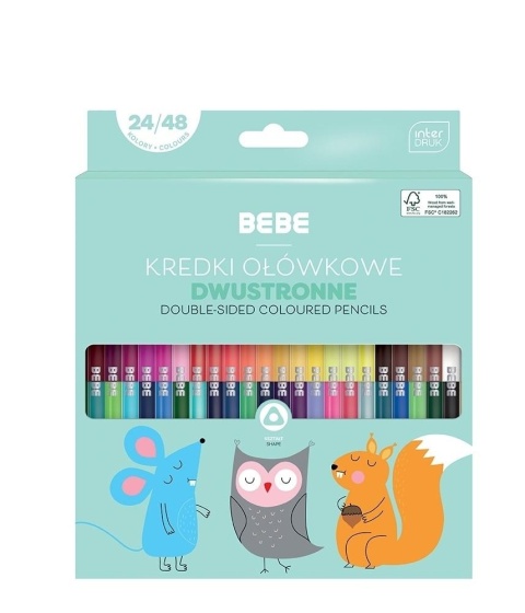 Kredki ołówkowe dwustronne trójkątne 24 / 48 kolorów BEBE Kids Interdruk