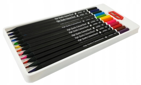 Kredki ołówkowe heksagonalne czarne drewno12 kol + temperówka Astra