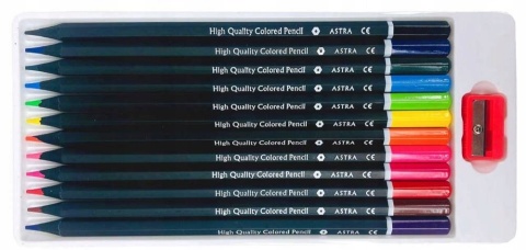 Kredki ołówkowe heksagonalne czarne drewno12 kol + temperówka Astra