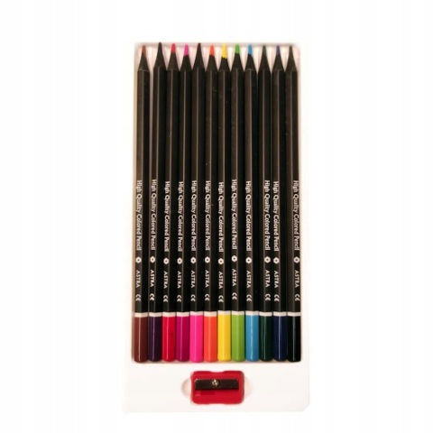 Kredki ołówkowe heksagonalne czarne drewno12 kol + temperówka Astra