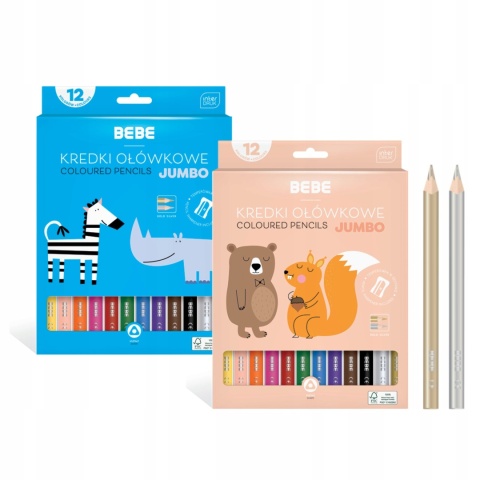 Kredki ołówkowe trójkątne 12 kolorów grube JUMBO BEBE Kids Interdruk
