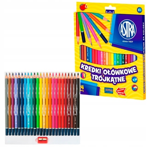 Kredki ołówkowe trójkątne 24 kol + temperówka Astra