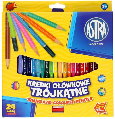 Kredki ołówkowe trójkątne 24 kol + temperówka Astra