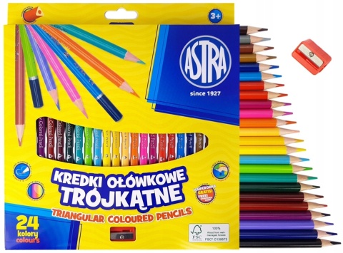 Kredki ołówkowe trójkątne 24 kol + temperówka Astra