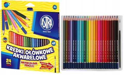 Kredki ołówkowe trójkątne 24 kol + temperówka Astra