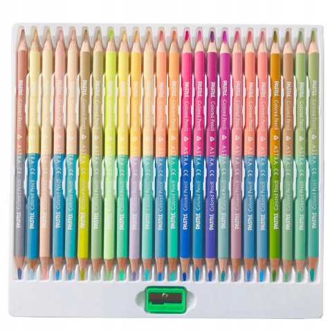 Kredki ołówkowe trójkątne dwustronne 48 kol + temperówka 24/48 Astra PASTEL