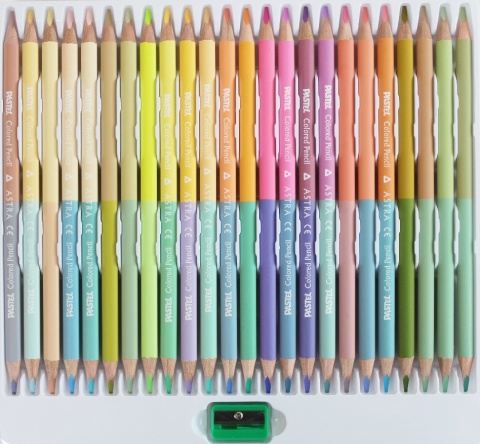 Kredki ołówkowe trójkątne dwustronne 48 kol + temperówka 24/48 Astra PASTEL