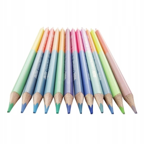 Kredki ołówkowe trójkątne dwustronne Pastel 24 kolorów + temperówka Astra